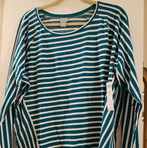 Chico's Tops - CHICO'S TOP MIXED STRIPE PONTE JADE  & WHITE NEW WITH TAGS